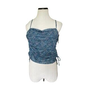 SO Womens Spaghetti Strap Crop Top Size XXL Jrs Blue Floral Ruched Sides Summer